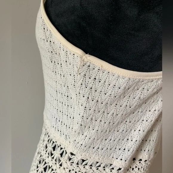 Solitaire Swim Crochet Fringed Cream Cotton Swim Coverup - Picture 7 of 14